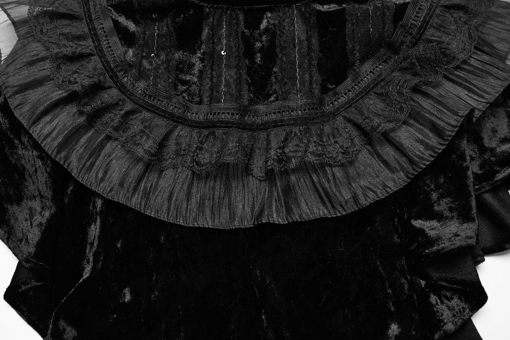 Punk Rave Elysia Velvet Ruffle Goth Shawl – Victorian Lace Collar Black