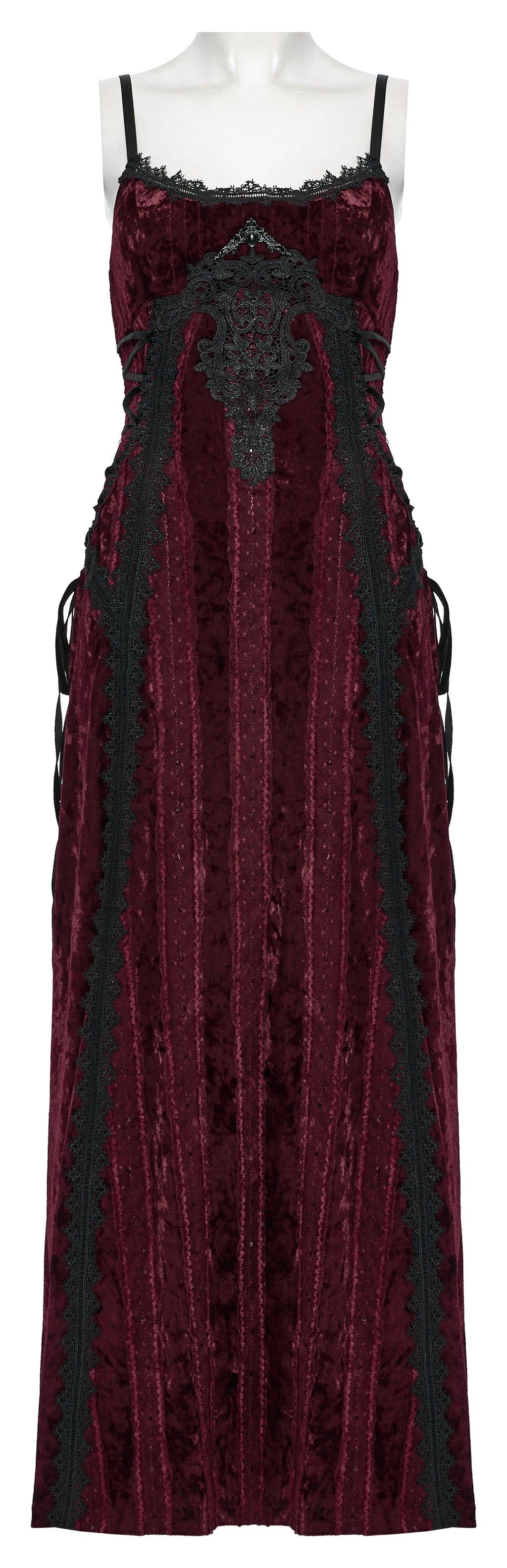 Punk Rave Vivienne Velvet Lace Panel Goth Slip Dress – Burgundy