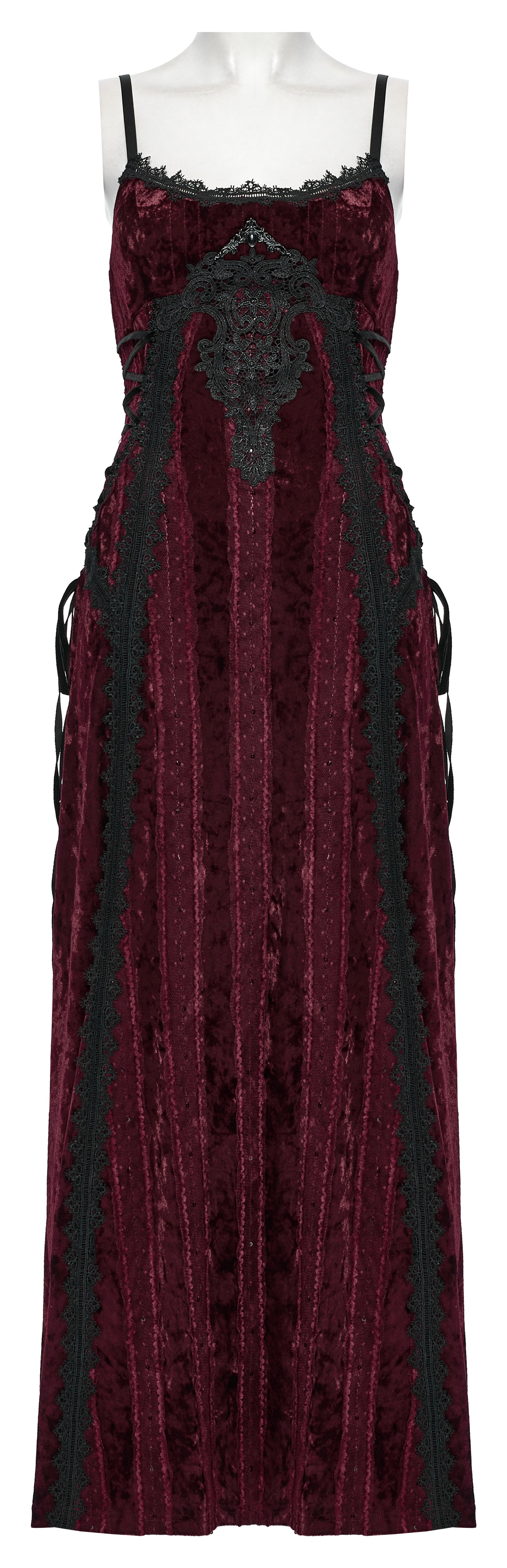 Punk Rave Vivienne Velvet Lace Panel Goth Slip Dress – Burgundy