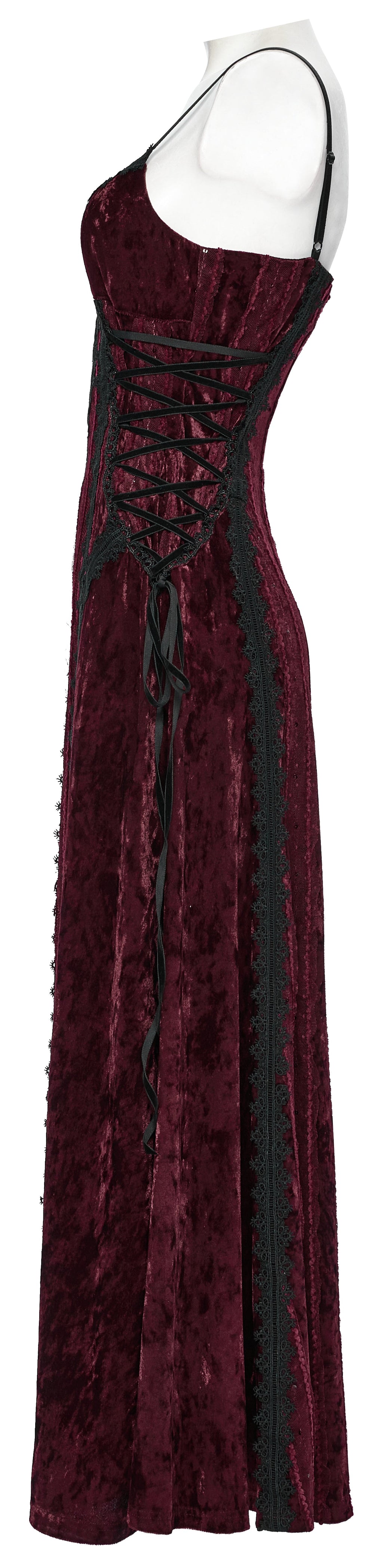 Punk Rave Vivienne Velvet Lace Panel Goth Slip Dress – Burgundy