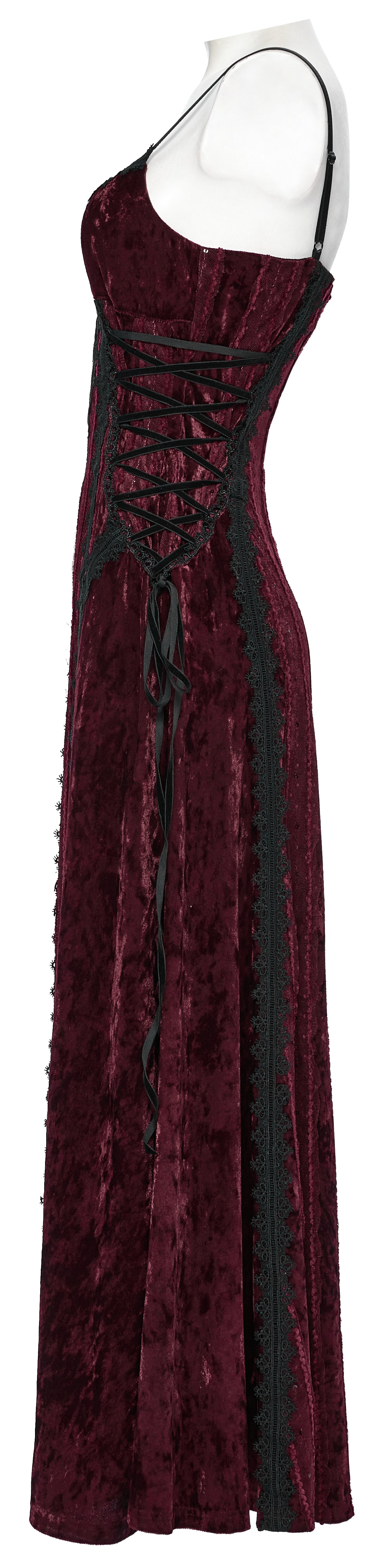 Punk Rave Vivienne Velvet Lace Panel Goth Slip Dress – Burgundy