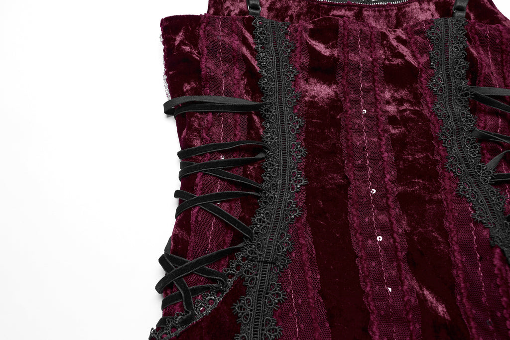 Punk Rave Vivienne Velvet Lace Panel Goth Slip Dress – Burgundy