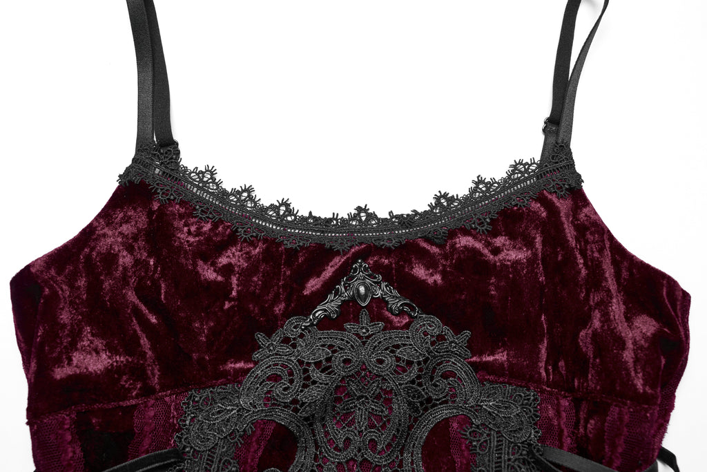 Punk Rave Vivienne Velvet Lace Panel Goth Slip Dress – Burgundy