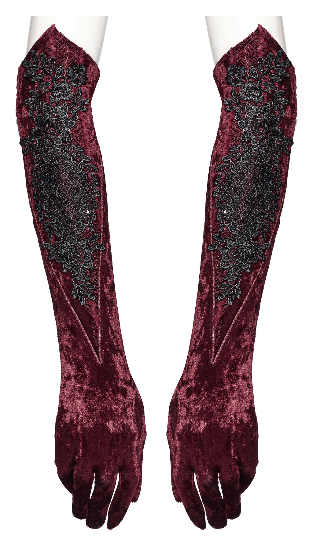 Punk Rave Selene Crimson Velvet Embroidered Gothic Evening Gloves