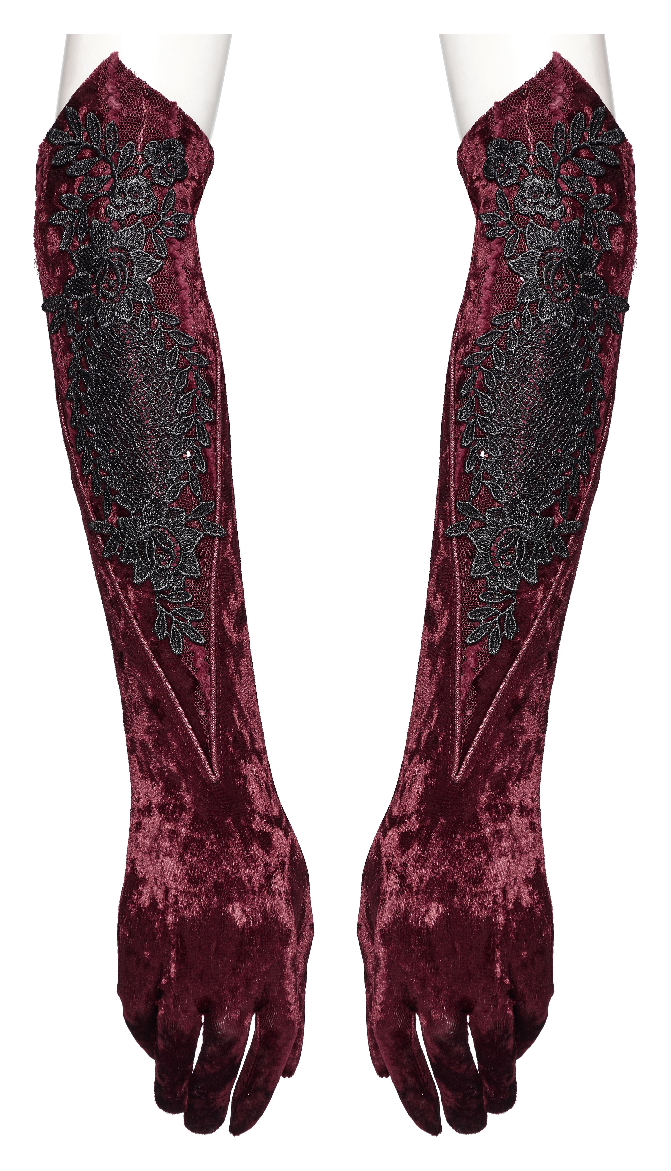 Punk Rave Selene Crimson Velvet Embroidered Gothic Evening Gloves