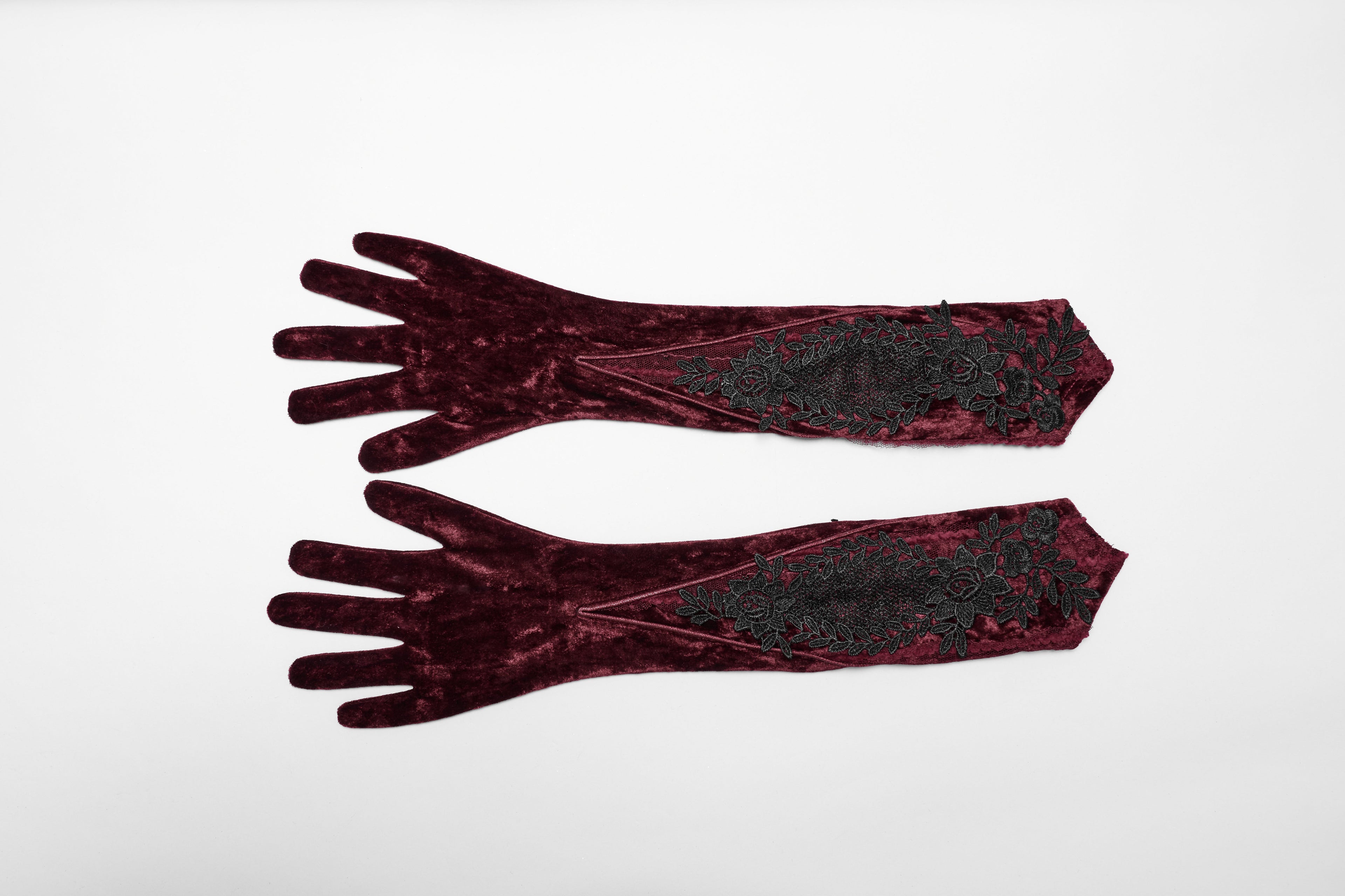 Punk Rave Selene Crimson Velvet Embroidered Gothic Evening Gloves