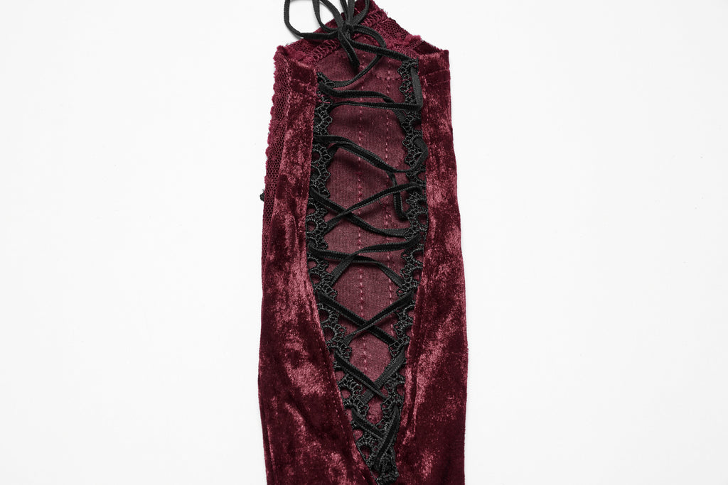 Punk Rave Selene Crimson Velvet Embroidered Gothic Evening Gloves
