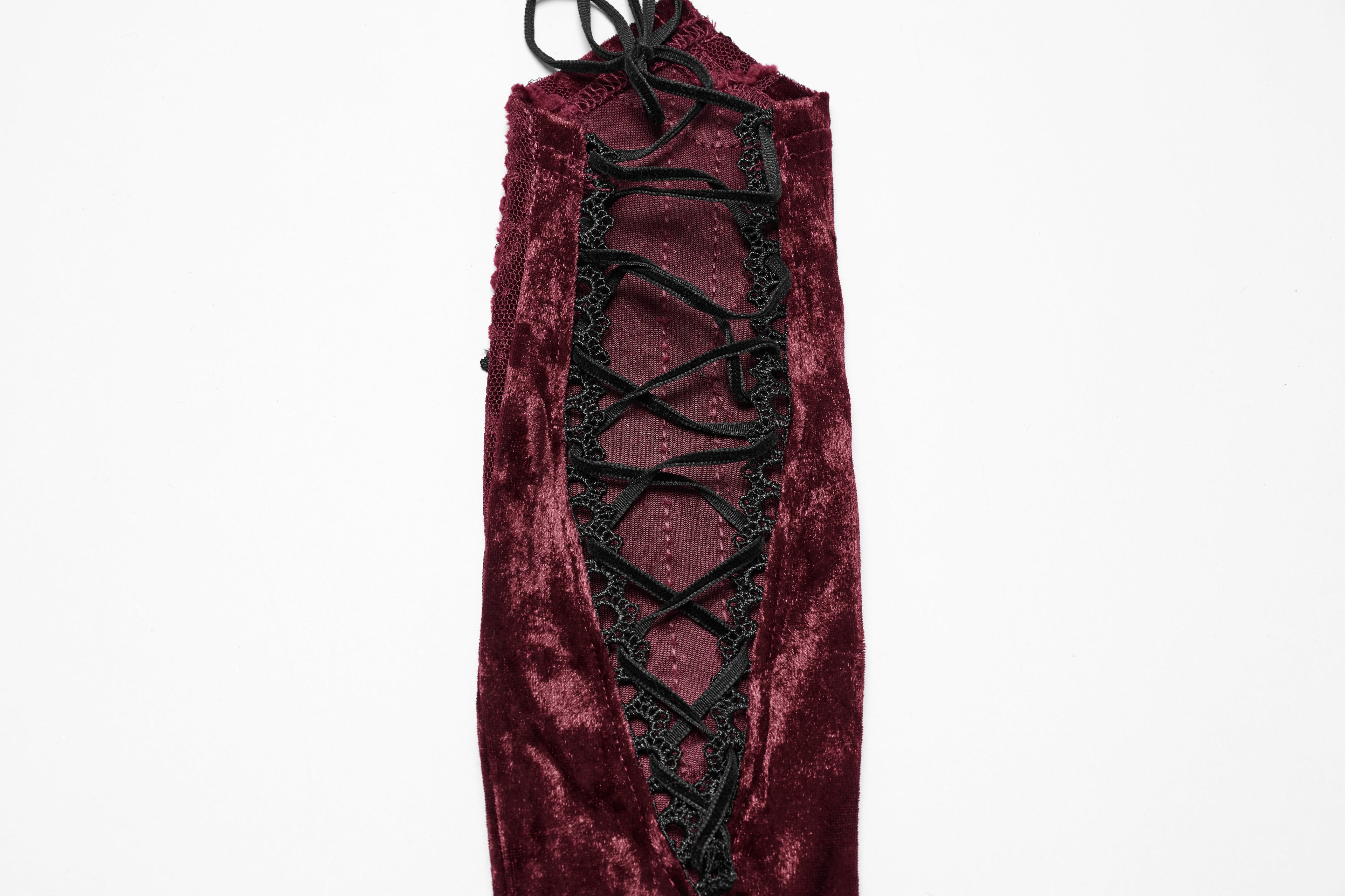 Punk Rave Selene Crimson Velvet Embroidered Gothic Evening Gloves