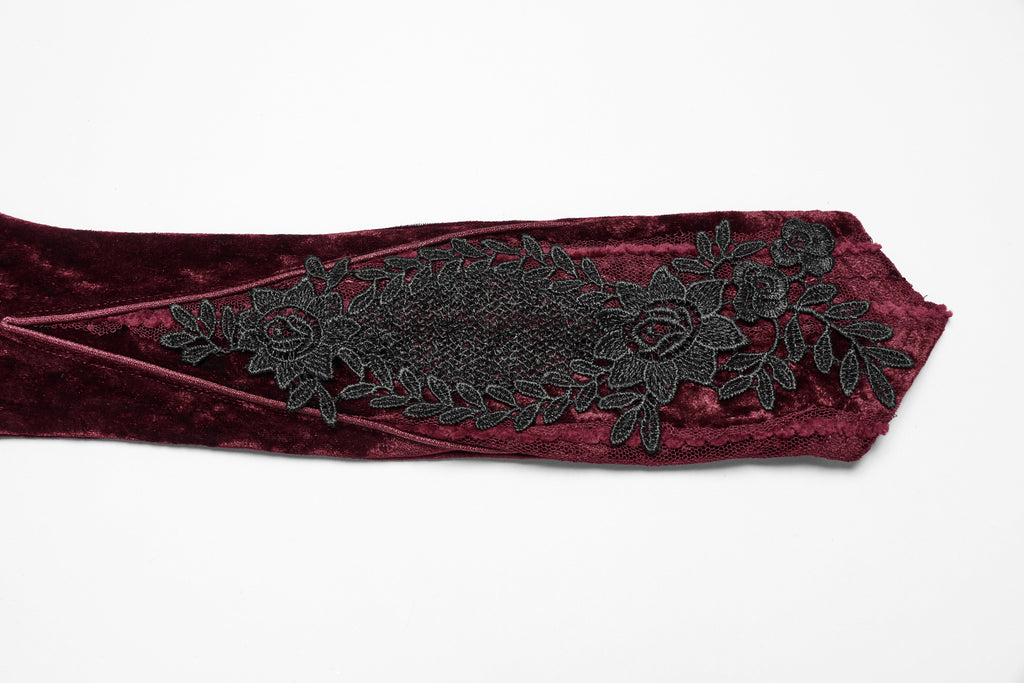 Punk Rave Selene Crimson Velvet Embroidered Gothic Evening Gloves