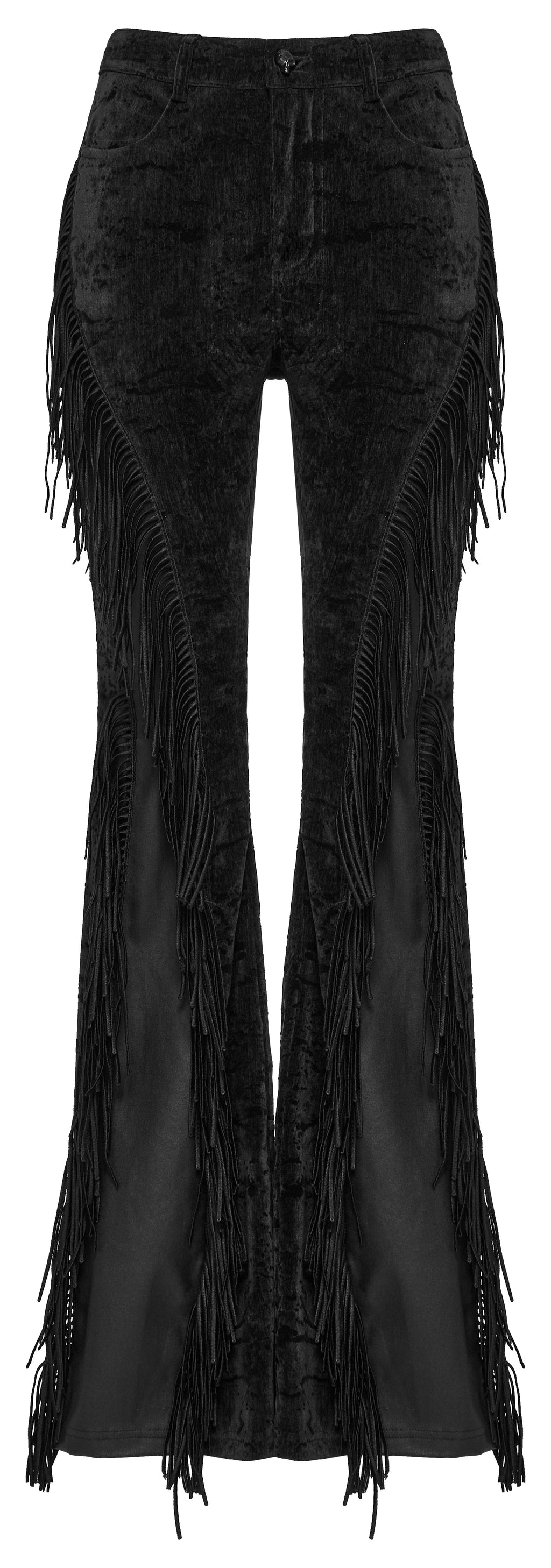 Punk Rave Morrigan Wasteland Tassel Goth Flare Trousers - Black