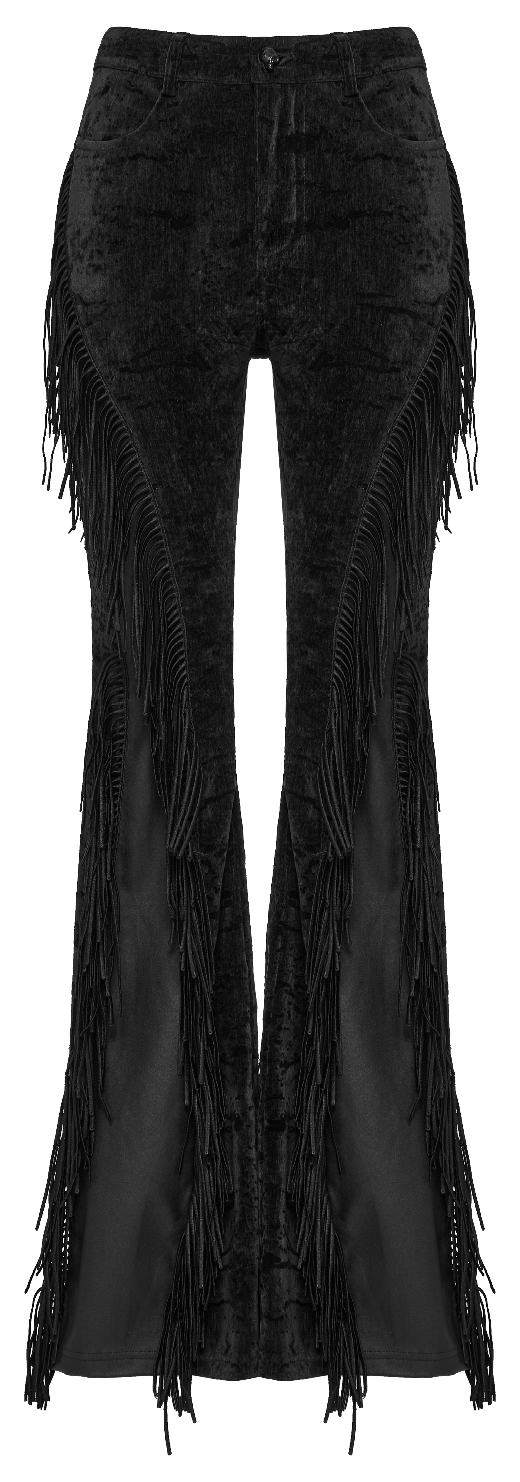 Punk Rave Morrigan Wasteland Tassel Goth Flare Trousers - Black