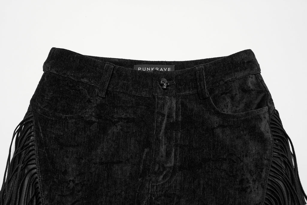 Punk Rave Morrigan Wasteland Tassel Goth Flare Trousers - Black