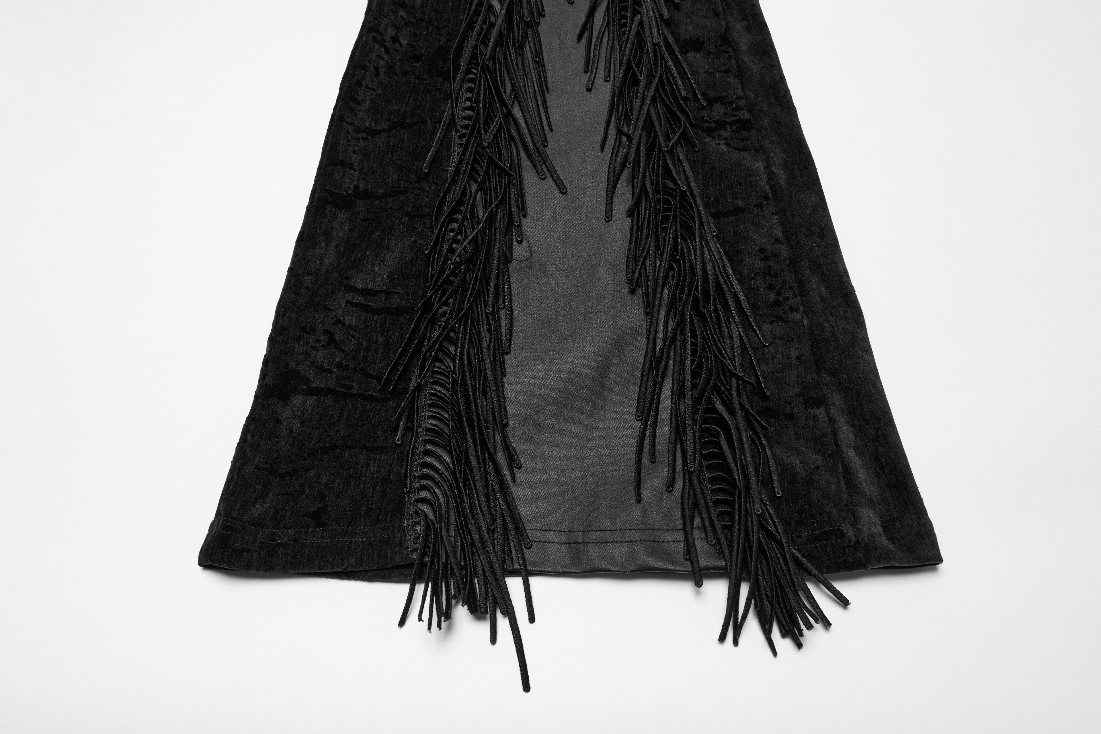 Punk Rave Morrigan Wasteland Tassel Goth Flare Trousers - Black