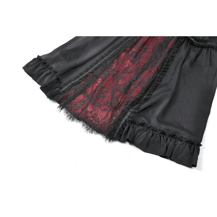 Dark in Love Gothic Victorian Crimson Lace Panel Maxi Skirt
