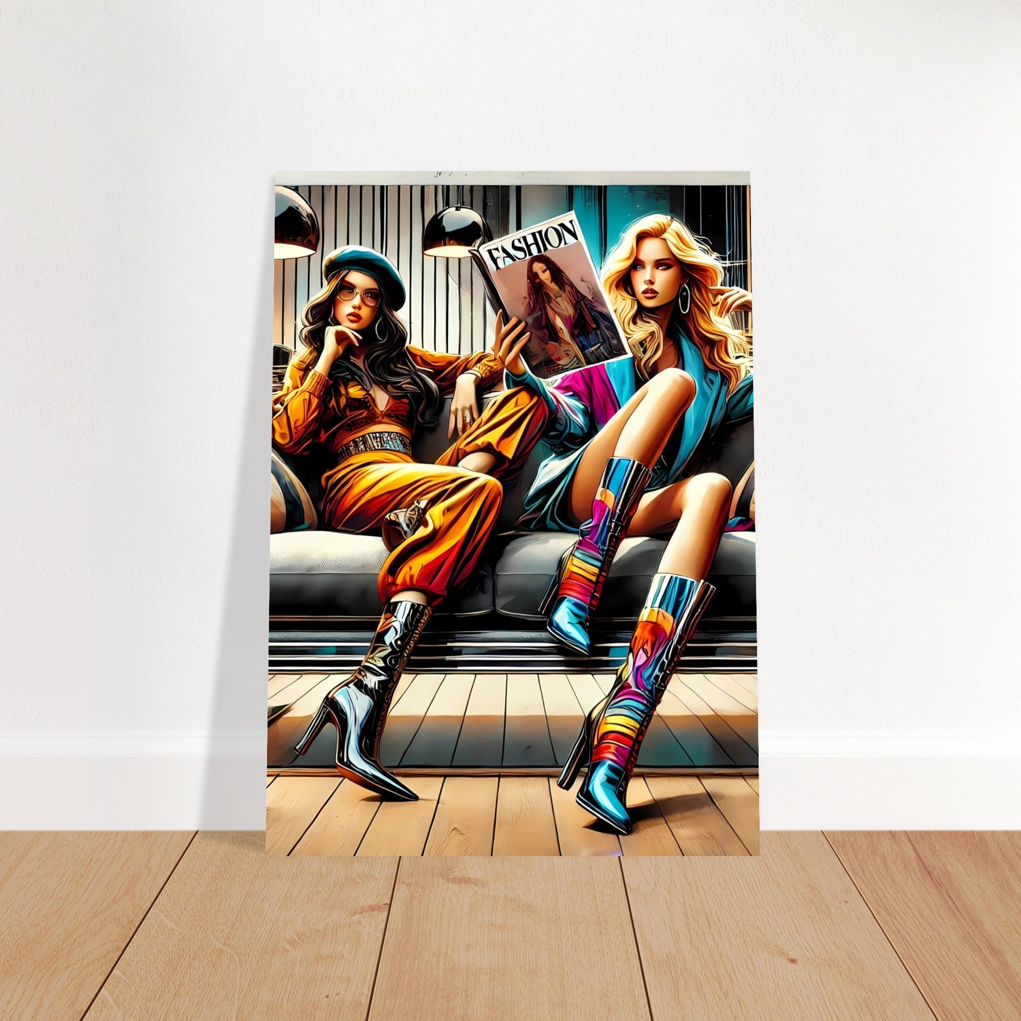 Fashion Lounge Poster – Stylish High Heel & Magazine Scene