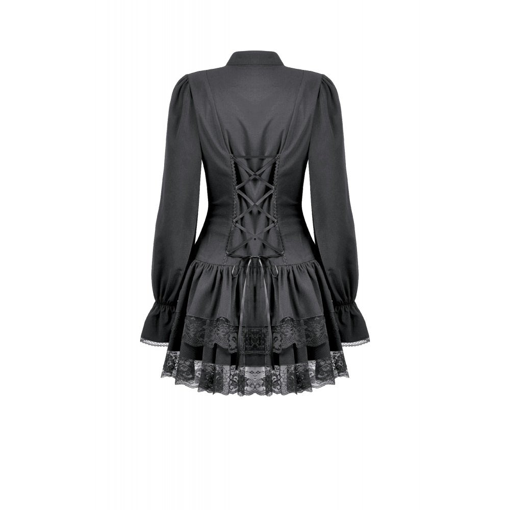 Dark in Love Desdemona Victorian Mini Dress – Black Lace Gothic Style