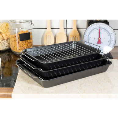 Orsina Mari Non-Stick Roasting Trays with Wire Racks – Set of 3