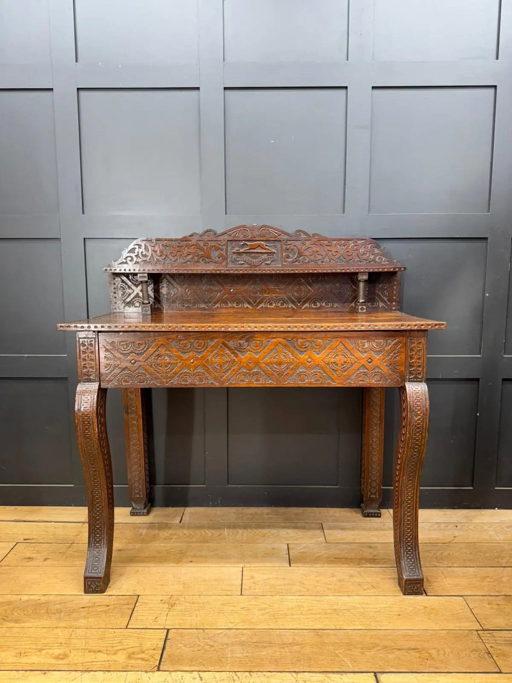 Antique Anglo-Indian Carved Oak Hall Table Sideboard / Antique Console Side Table