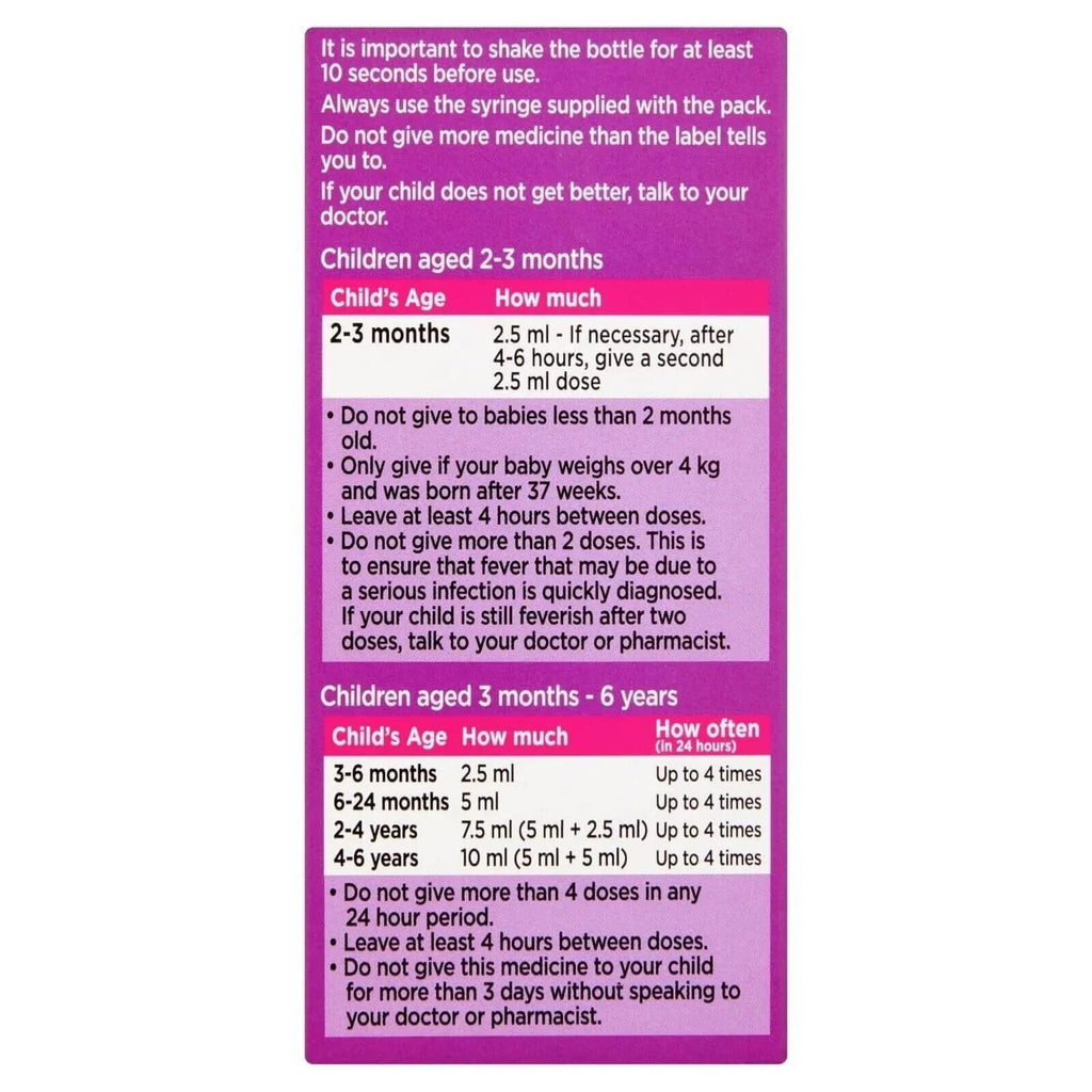 Calpol Sugar Free Infant Suspension Paracetamol Strawberry Flavour 100ml