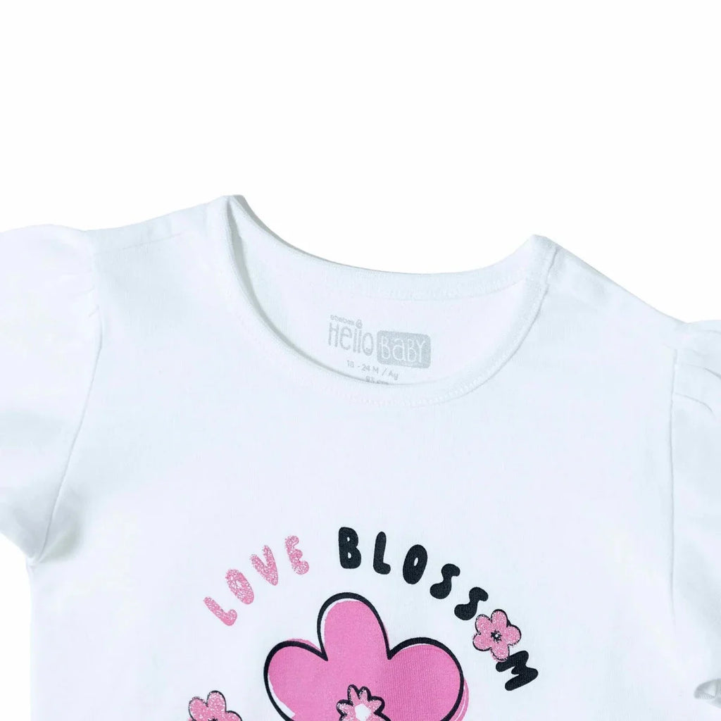 HelloBaby Girls T-shirt Floral Print Crew Neck Short Sleeve - Ecru