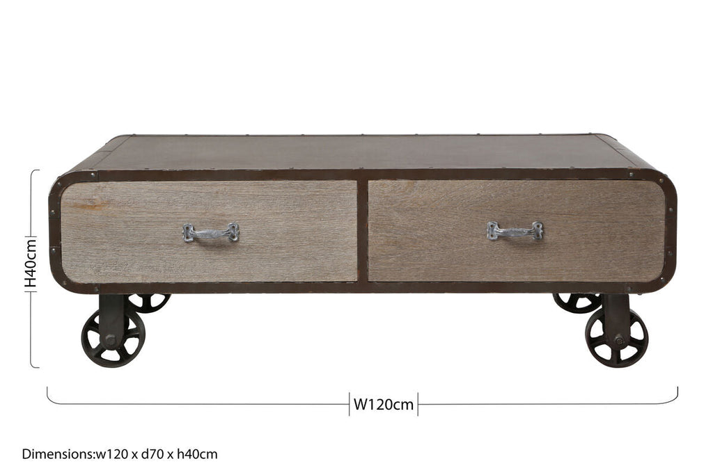 Orsina Village Loft 2-Drawer Coffee Table – Rustic Wood Storage Table