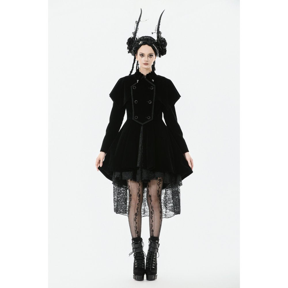 Dark in Love Lilith Officer Velvet Coat – Black Gothic High-Low Jacket