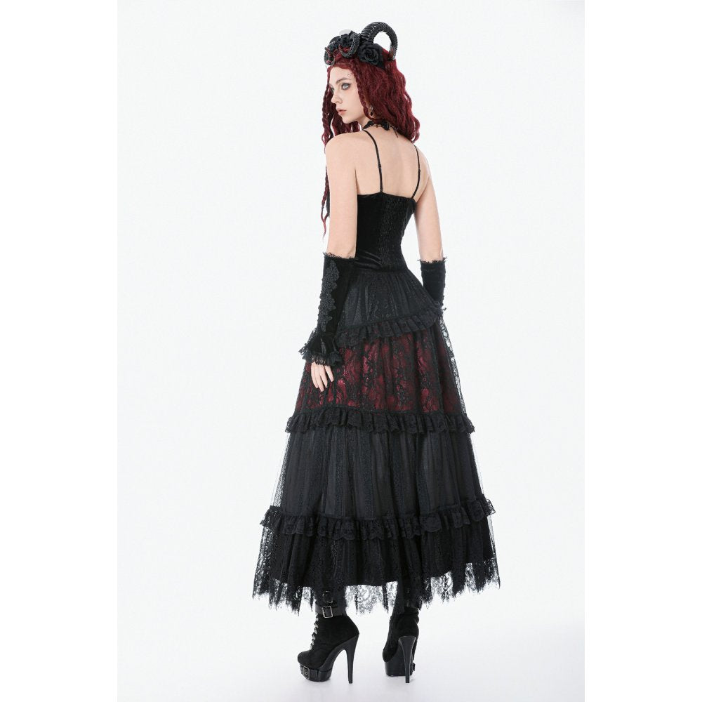 Dark in Love Gothic Black & Red Velvet Lace Corset with Straps