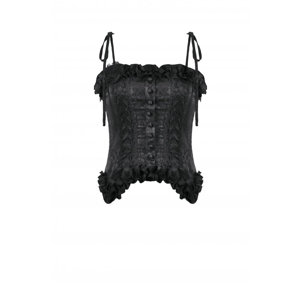Dark in Love Selene Black Floral Jacquard Ruffled Corset Top