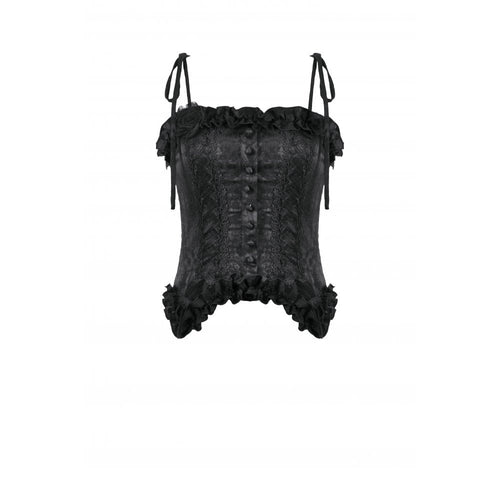 Dark in Love Selene Black Floral Jacquard Ruffled Corset Top