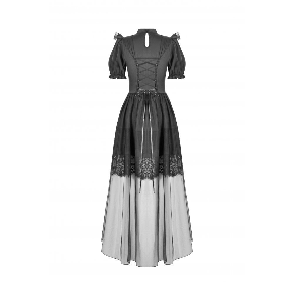 Dark in Love Ebon Rose Goth Dress – Black High-Low Mesh & Lace Gown