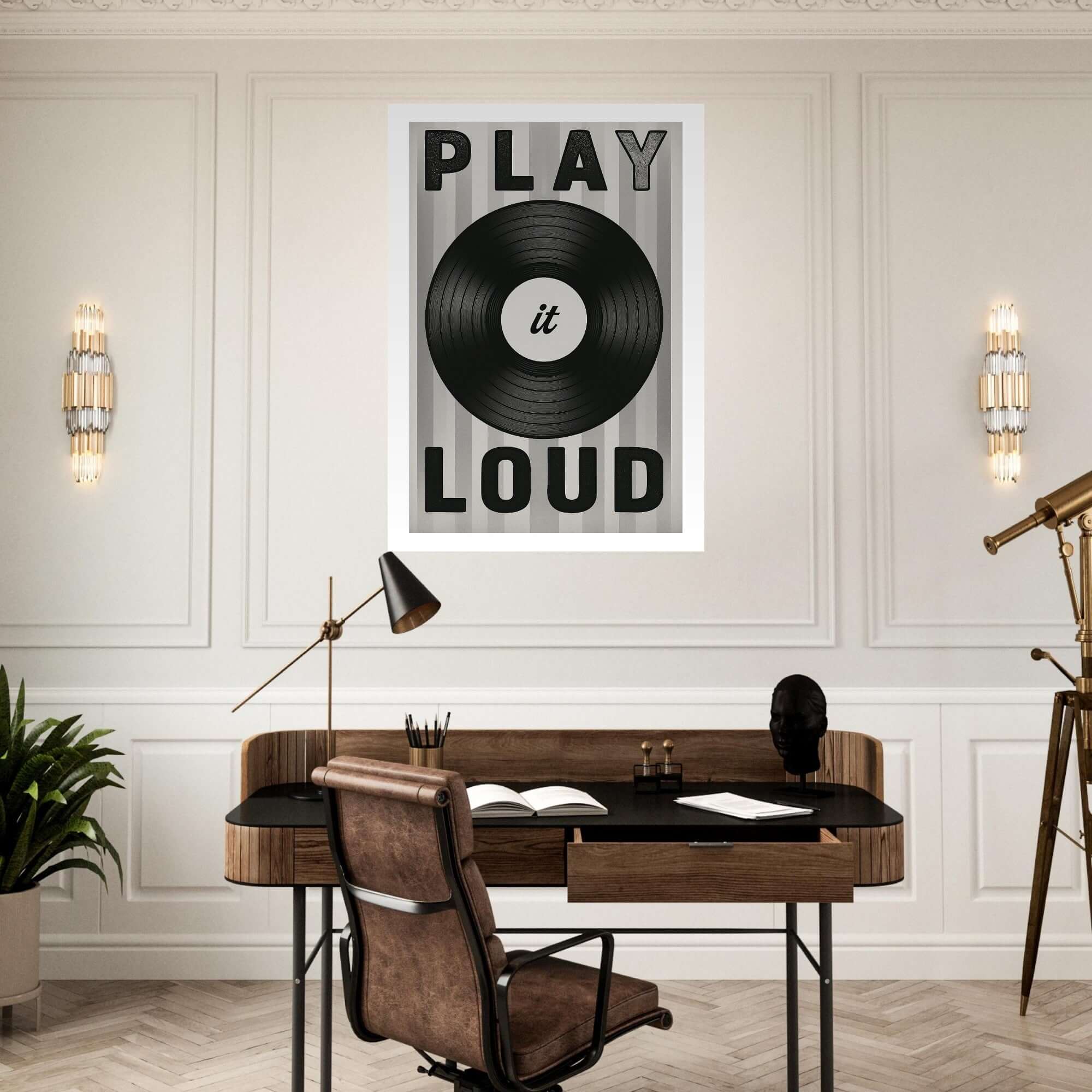 Play It Loud Vinyl Record Wall Art – Retro Music Poster for Studio & Home Decor