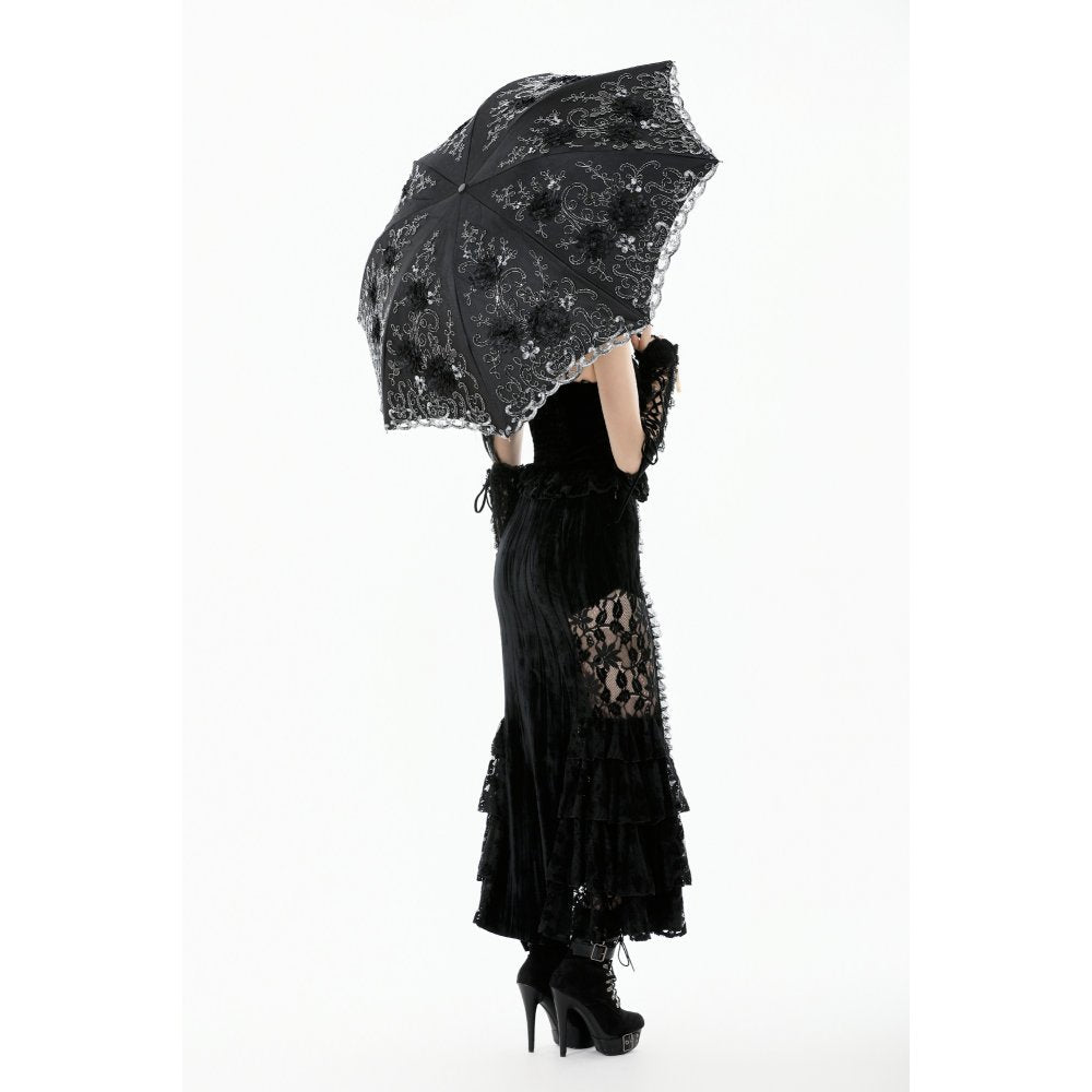 Dark in Love Belladonna Embroidered Folding Parasol – Black Gothic Sunshade