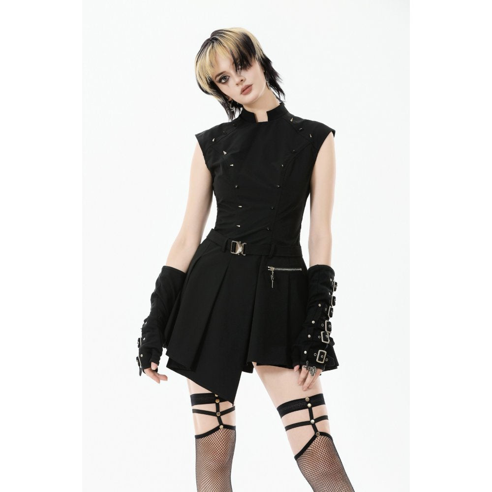 Dark in Love Cassia Black Pleated Mini Dress – Buckled Goth Style