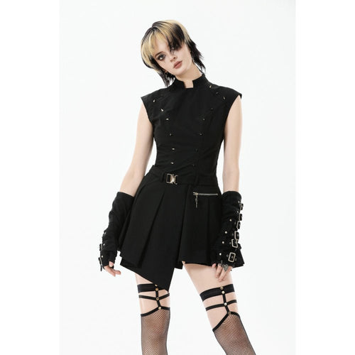 Dark in Love Cassia Black Pleated Mini Dress – Buckled Goth Style