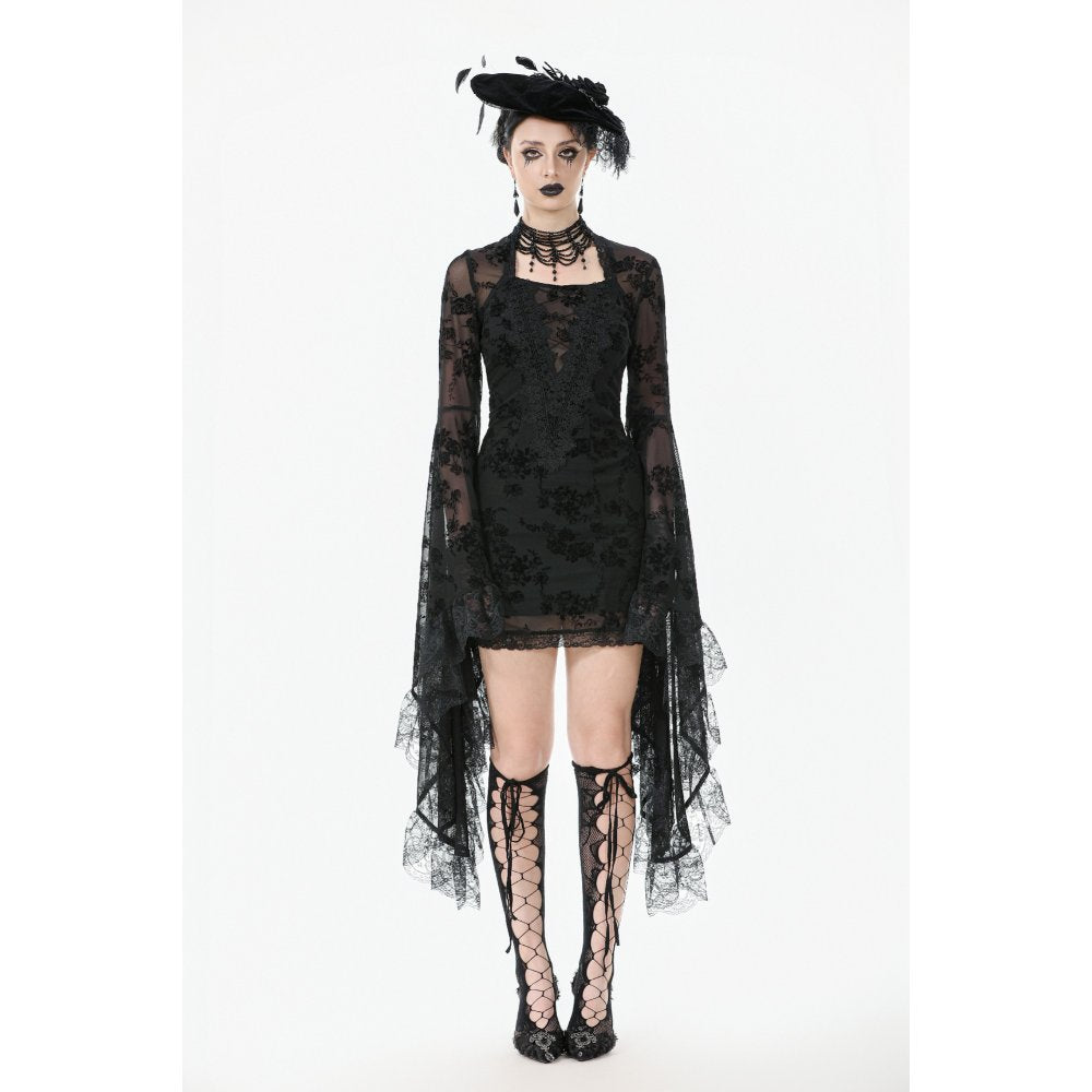 Dark In Love Minerva Black Lace Dress – Gothic Bell Sleeve Mini Dress