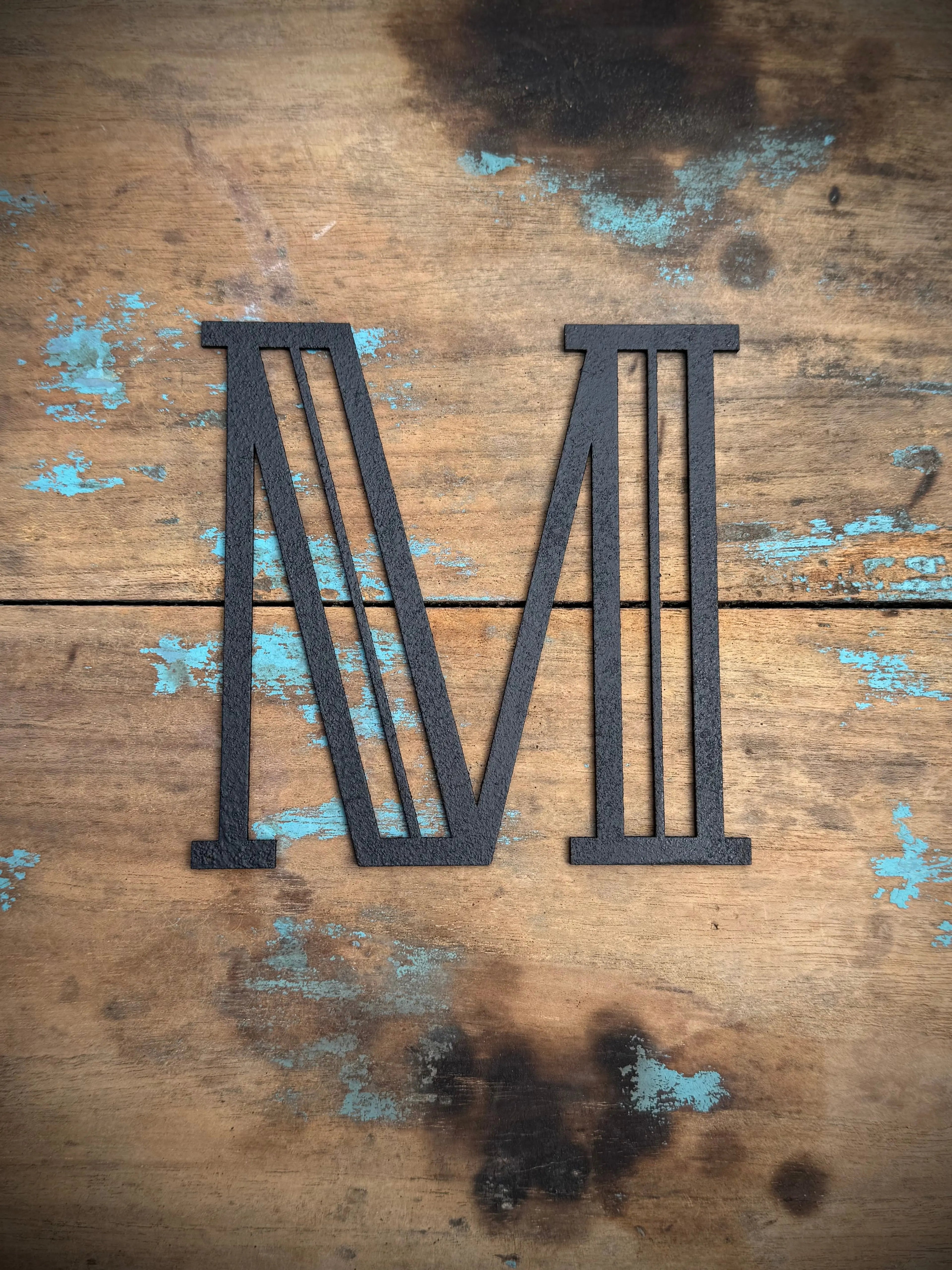 Art Deco Metal Letters & Numbers | Distressed Black Steel Wall Decor