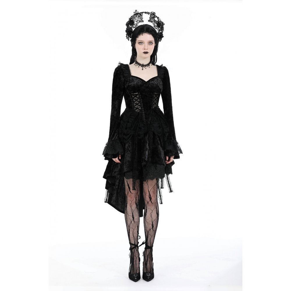 Dark in Love Seraphina Black Velvet Lace High-Low Gothic Dress