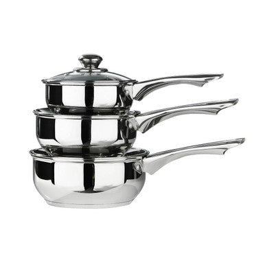 Orsina Crosse 3-Piece Stainless Steel Saucepan Set with Glass Lids