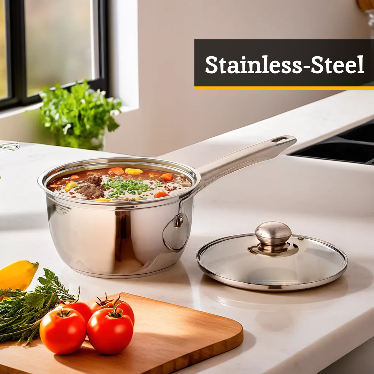 Orsina Crosse 3-Piece Stainless Steel Saucepan Set with Glass Lids