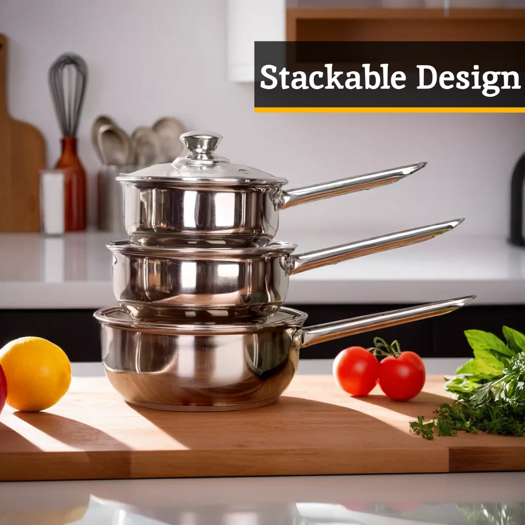 Orsina Crosse 3-Piece Stainless Steel Saucepan Set with Glass Lids