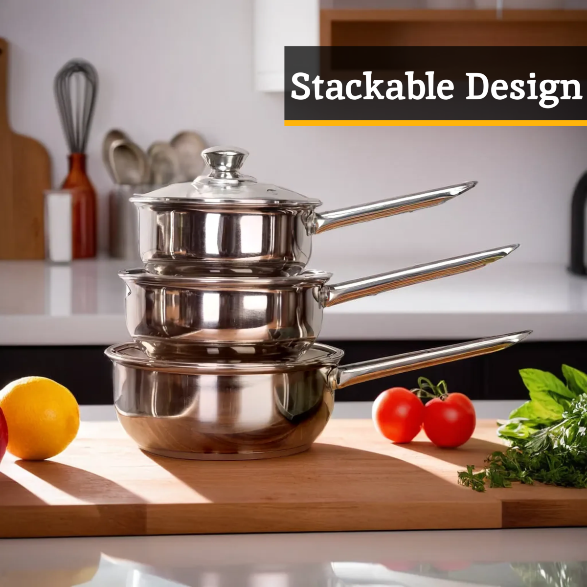 Orsina Crosse 3-Piece Stainless Steel Saucepan Set with Glass Lids