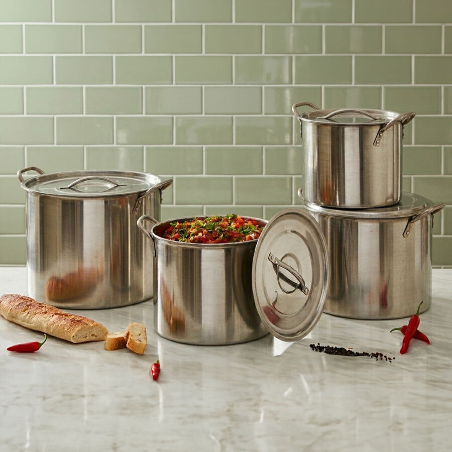 Orsina Crosse Stainless Steel Stock Pots with Lids - 4 Piece Cookware Set