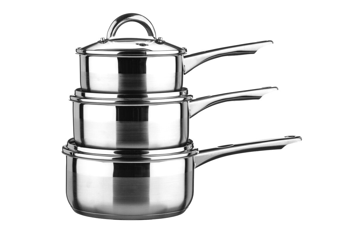 Orsina Crosse 3-Piece Stainless Steel Saucepan Set with Glass Lids