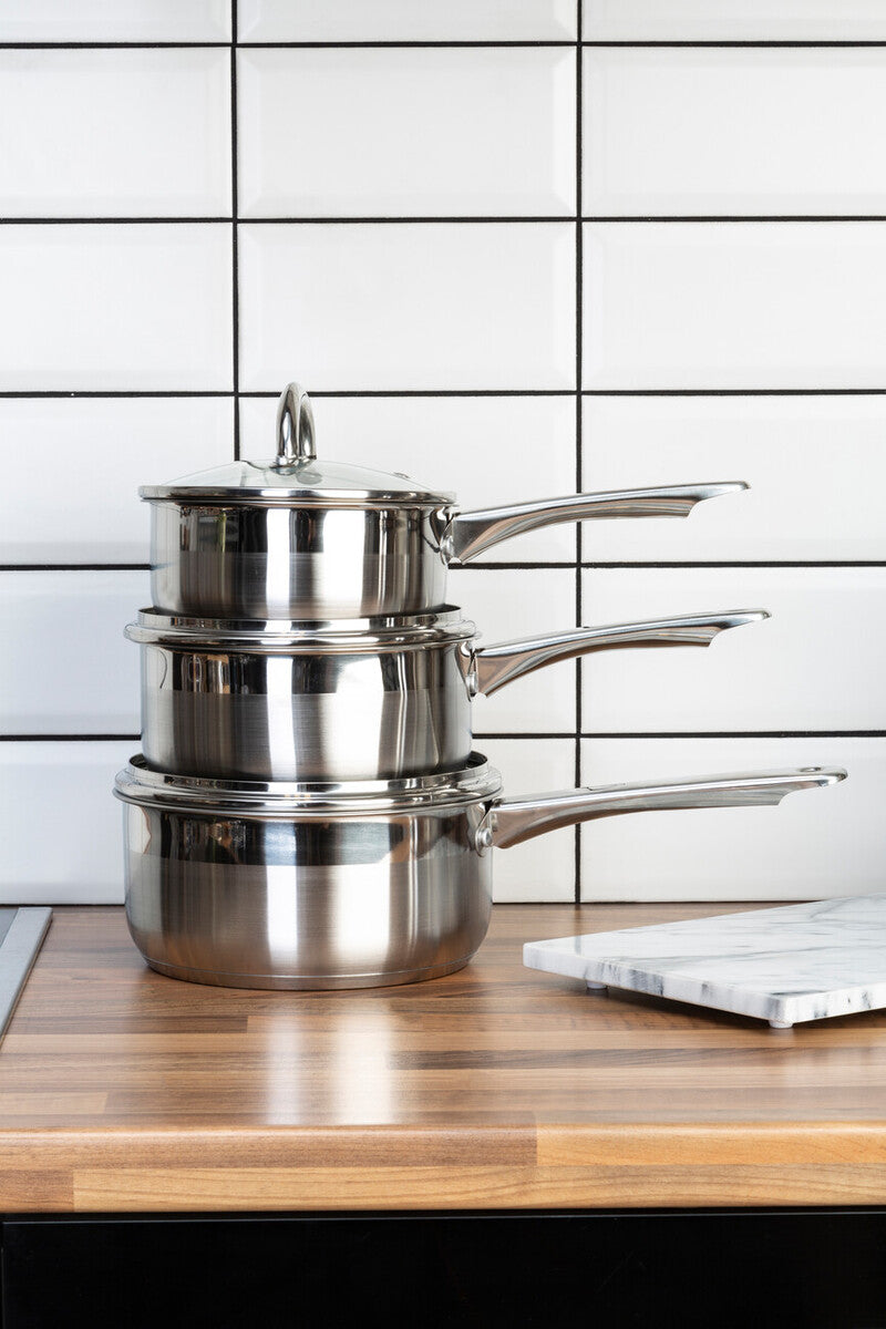 Orsina Crosse 3-Piece Stainless Steel Saucepan Set with Glass Lids