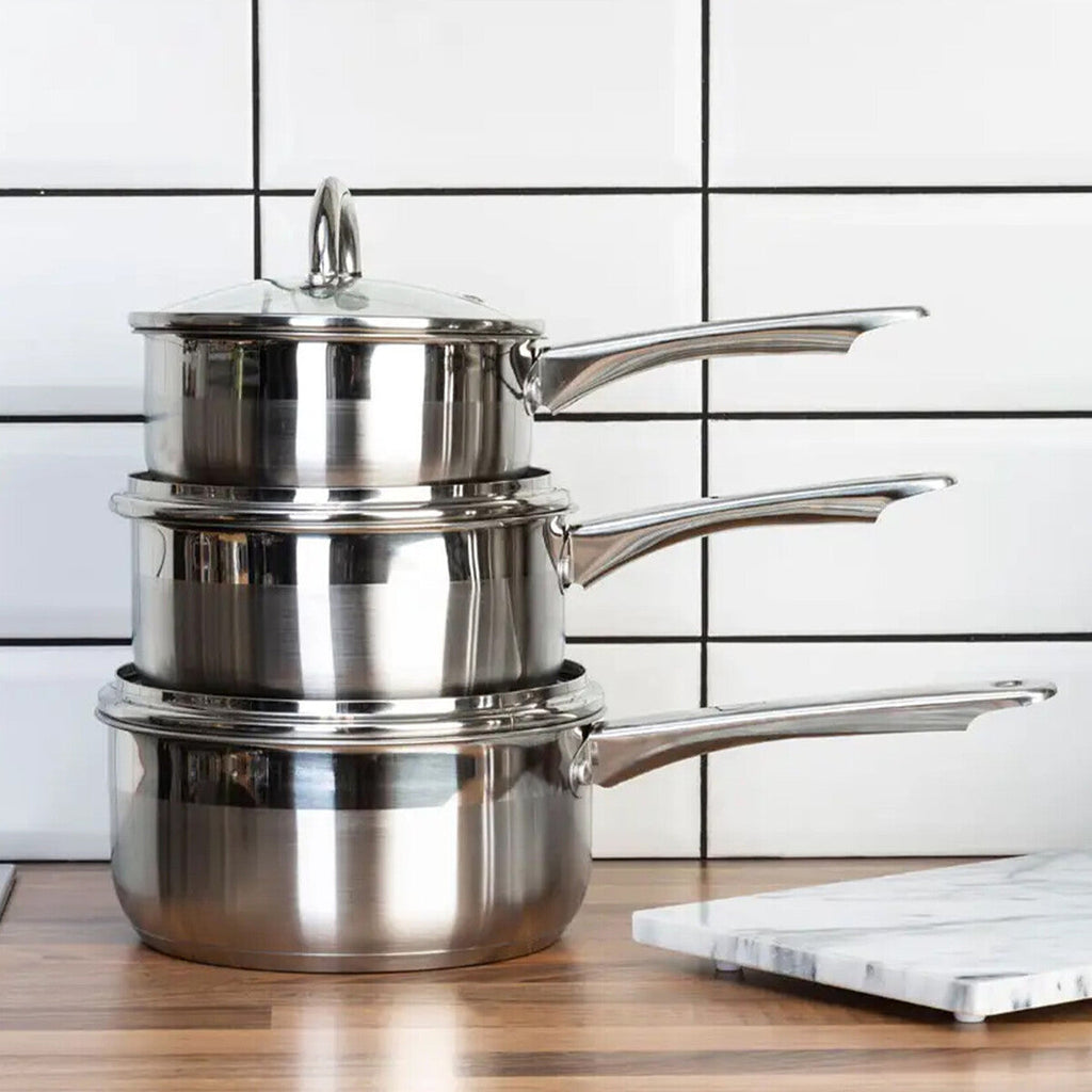 Orsina Crosse 3-Piece Stainless Steel Saucepan Set with Glass Lids