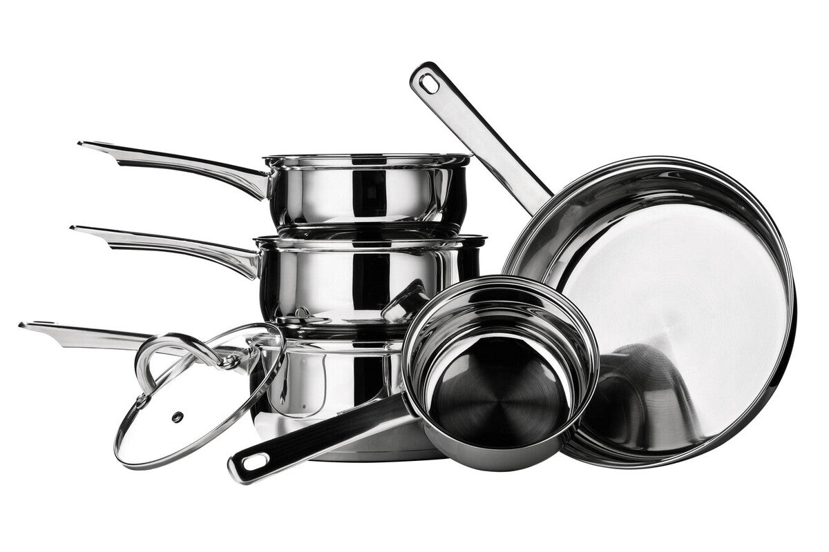 Orsina Crosse 5 Piece Stainless Steel Pan Set | Glass Lids & Even Heat