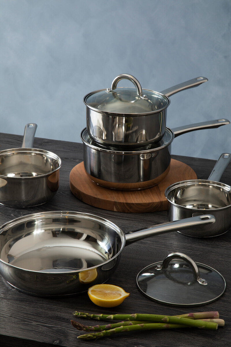 Orsina Crosse 5 Piece Stainless Steel Pan Set | Glass Lids & Even Heat