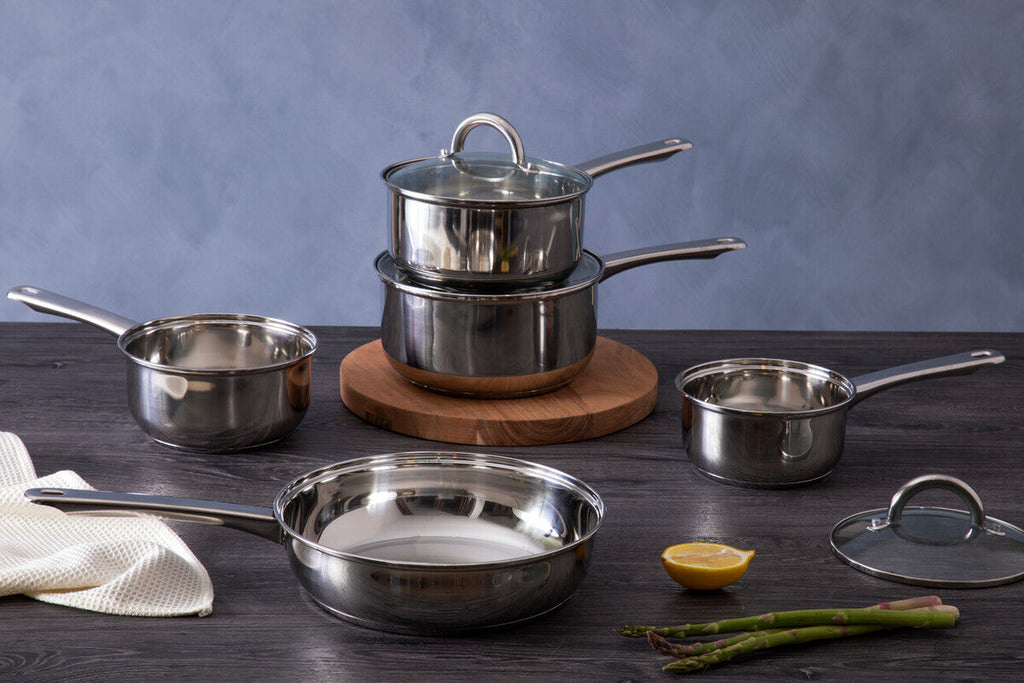 Orsina Crosse 5 Piece Stainless Steel Pan Set | Glass Lids & Even Heat