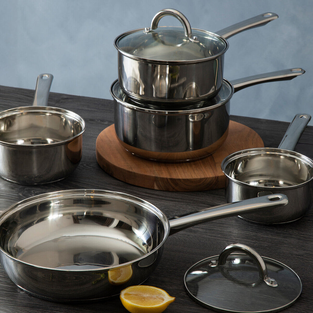 Orsina Crosse 5 Piece Stainless Steel Pan Set | Glass Lids & Even Heat