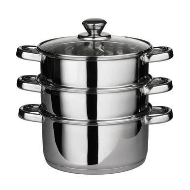 Orsina Crosse 3-Tier Stainless Steel Steamer with Glass Lid
